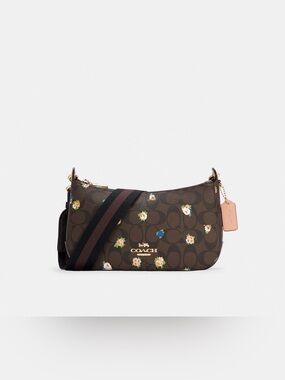 COACH C6823 Jes Baguette Signature Canvas Vintage Rose Floral Brown Black